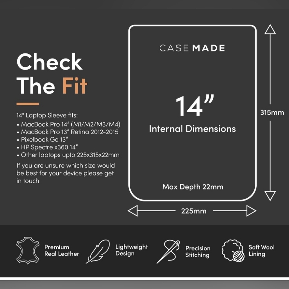 CaseMade Real Leather Laptop Sleeve - Picture 2 of 8